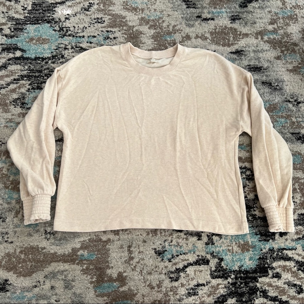 Madewell smocked cuff sleeve cotton cream sweater